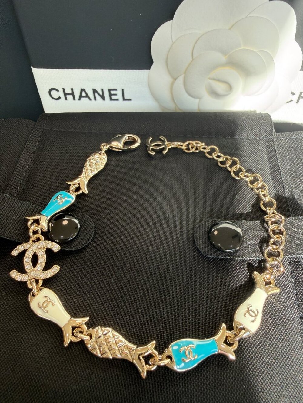 CHANEL CC Enamel Fish Bracelet Gold-Tone
